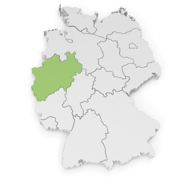 Karte: Einsatzgebiet Nordrhein-Westfalen innerhalb Deutschlands, NRW hervorgehoben
