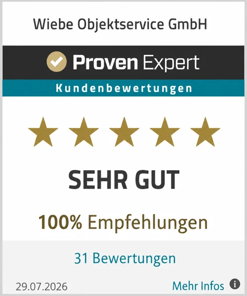 ProvenExpert-Bewertungssiegel: Wiebe Objektservice GmbH – 5 Sterne, sehr gut